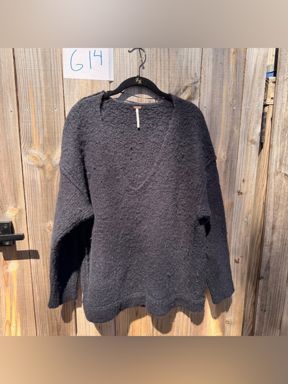 Free People Black Textured Scoop-Neck Sweater Size Med